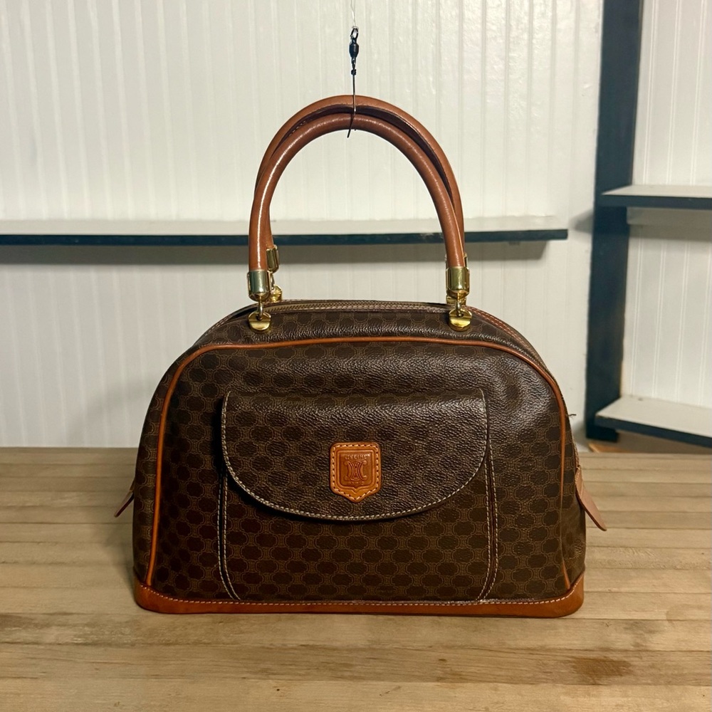 Celine Brown Boston Macadam Triomphe Handle Bag Purse